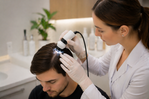 Badanie sk&oacute;ry głowy w gabinecie