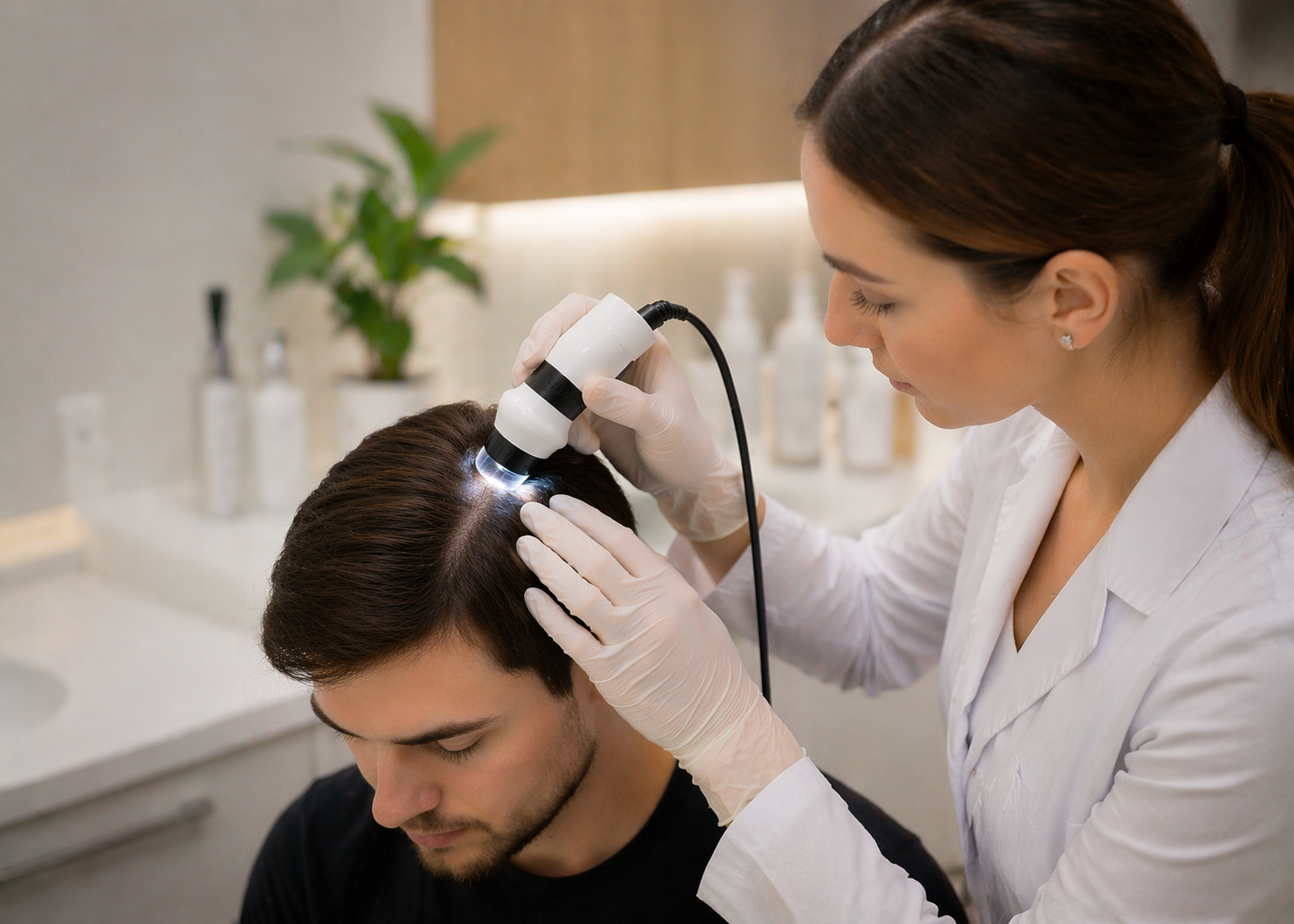 Badanie sk&oacute;ry głowy w gabinecie