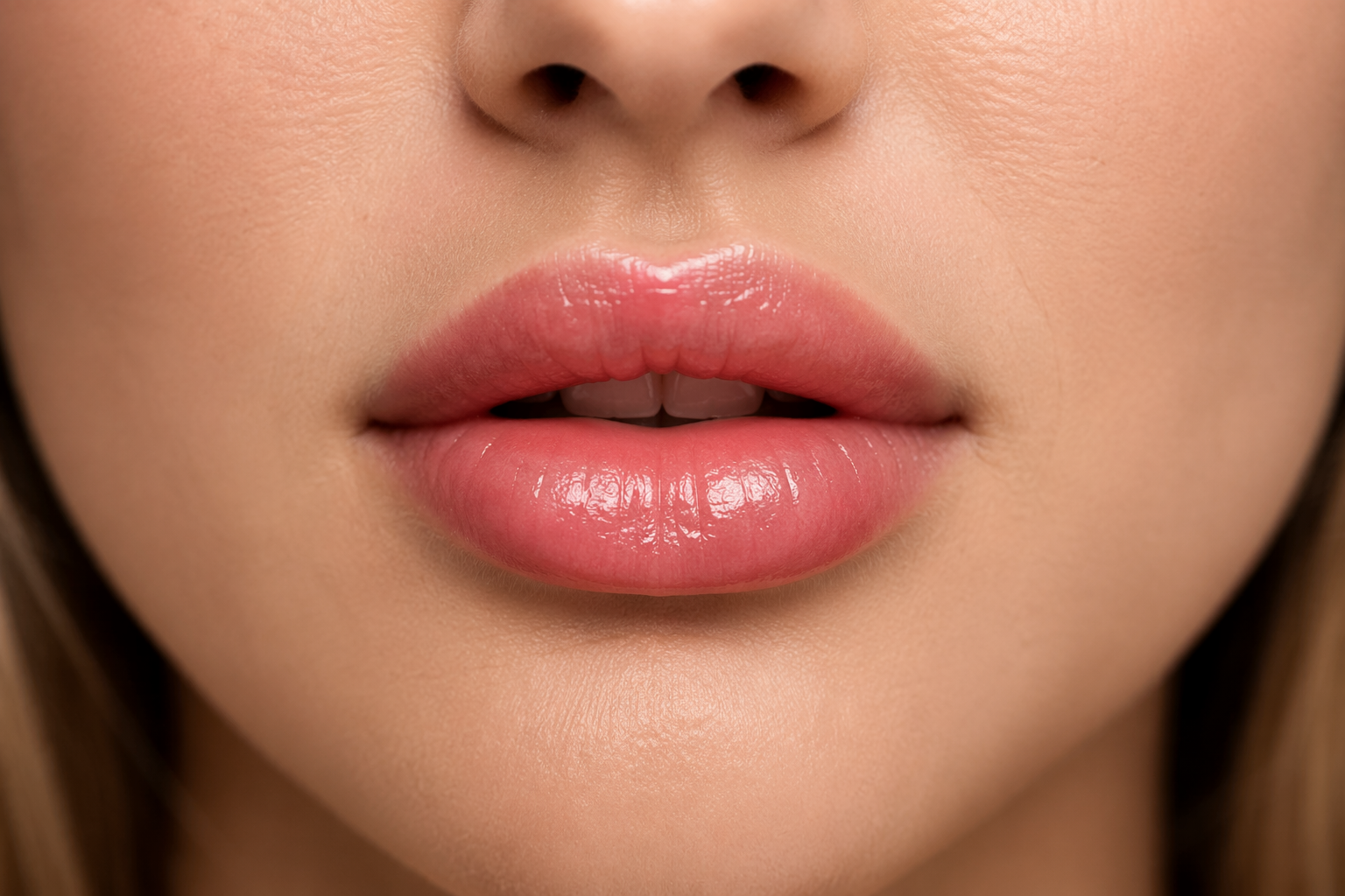 Zbliżenie na pełne, błyszczące usta